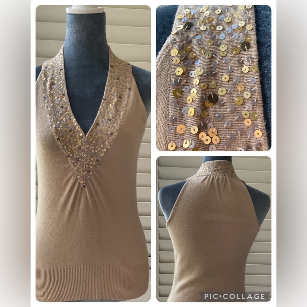 Wild About Cashmere Saks Fifth Avenue V-Neck Sweater Vest with Sequins size XS